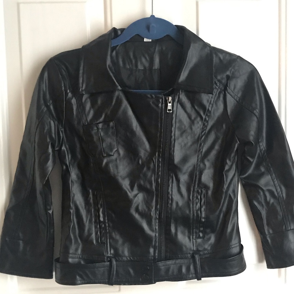 Girl’s faux leather cropped jacket